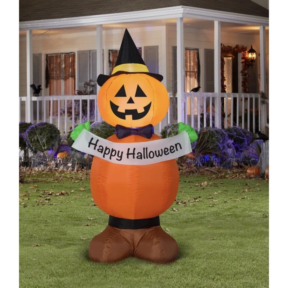 Pumpkin Witch Happy Halloween Inflatable Air Blow Up  Inflatable Lights Up 3.5'